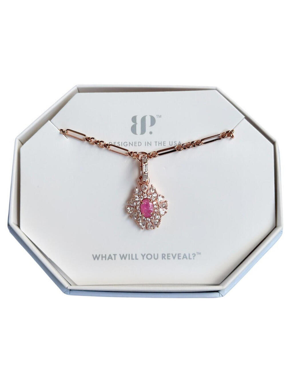 Bomb Party Necklace “Sparking A Memory” Rose Ice Crystal on Rose Gold